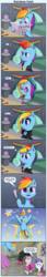 Size: 1116x6500 | Tagged: safe, artist:frenkieart, rainbow dash, rarity, sweetie belle, tank, pegasus, pony, comic:rainbow fash, g4, alternate hairstyle, bait and switch, bed, belt, blushing, butt, clothes, comic, dialogue, dress, ear piercing, fashion, female, filly, framed picture, glasses, goth, hippie, jacket, jewelry, leather jacket, lip piercing, magazine, makeup, mare, mohawk, necklace, nose piercing, photo, picture, piercing, pillow, plot, punk, rainbow dash always dresses in style, rainbow dash's house, rainbow fash, raripunk, reading, skirt, thumbnail is a stick, we don't normally wear clothes