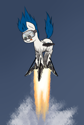 Size: 1280x1906 | Tagged: safe, artist:prismstreak, oc, oc only, oc:merlin, original species, pony, rocket pony, :p, concentrating, female, goggles, gridfins, heads up display, landing, mare, ponified, rocket, solo, space, spacex, tongue out