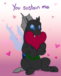 Size: 1280x1600 | Tagged: safe, artist:scruffasus, oc, oc only, oc:evening breeze, changeling, changeling feeding, cute, cuteling, gradient background, heart, hearts and hooves day, holiday, male, mouth hold, solo, valentine's day, wings