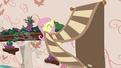 Size: 1280x720 | Tagged: safe, screencap, discord, fluttershy, draconequus, pegasus, pony, discordant harmony, g4, cactus, fading, female, flying, glasses, male, mare, mouth hold, plant, potted plant, rug, transparent