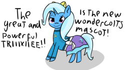 Size: 4163x2326 | Tagged: safe, artist:artiks, trixie, pony, unicorn, g4, dialogue, female, mare, solo, talking to viewer, wondercolts uniform