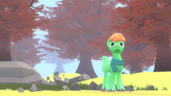 Size: 1366x768 | Tagged: safe, artist:whirlhorse, artist:windywhirlytwirly, oc, oc only, oc:windy whirls, deer, original species, peryton, 3d, clothes, forest, gmod, rock, scarf, solo, tree