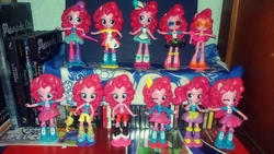 Size: 1032x581 | Tagged: safe, pinkie pie, equestria girls, g4, doll, equestria girls minis, irl, multeity, photo, too much pink energy is dangerous, toy