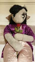 Size: 3096x5504 | Tagged: safe, artist:bigsexyplush, artist:somethingaboutoctavia, octavia melody, earth pony, anthro, g4, absurd resolution, anthro plushie, arm hooves, bedroom eyes, bracelet, close-up, clothes, cute, doll, dress, female, flower, hearts and hooves day, holiday, hooves, irl, jewelry, love, pajamas, photo, plushie, present, rose, solo, toy, valentine, valentine's day, waifu