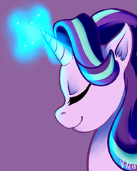 Size: 600x746 | Tagged: safe, artist:emberfan11, starlight glimmer, pony, unicorn, g4, eyes closed, female, glowing horn, horn, magic, simple background, smiling, solo