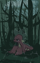 Size: 2001x3137 | Tagged: safe, artist:gsphere, spike, dragon, g4, high res, male, rain, sad, sitting, solo, tree