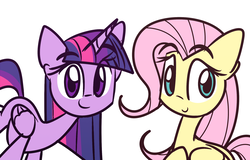 Size: 2000x1280 | Tagged: safe, artist:lilboulder, fluttershy, twilight sparkle, alicorn, pony, g4, cute, duo, looking at you, shyabetes, simple background, smiling, twiabetes, twilight sparkle (alicorn), white background