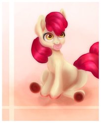 Size: 1024x1251 | Tagged: safe, artist:shylittlelily, apple bloom, earth pony, pony, g4, cute, female, holiday, mouth hold, sitting, solo, valentine, valentine's day