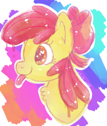 Size: 1024x1205 | Tagged: safe, artist:dashiekawaii145, apple bloom, earth pony, pony, g4, :p, bust, cute, female, heart eyes, signature, silly, silly filly, silly pony, solo, tongue out, wingding eyes