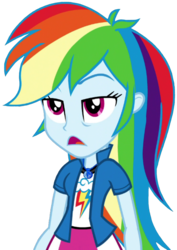 Size: 642x909 | Tagged: safe, artist:thebarsection, rainbow dash, equestria girls, g4, clothes, female, geode of super speed, lidded eyes, magical geodes, multicolored hair, not a vector, open mouth, shirt, simple background, sleepy, solo, talking, transparent background