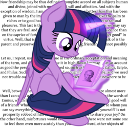 Size: 5000x5000 | Tagged: safe, artist:aaronmk, twilight sparkle, alicorn, pony, g4, absurd resolution, book, cicero, female, glowing horn, horn, laelius de amicitia, magic, mare, philosophy, reading, simple background, solo, telekinesis, text, transparent background, twilight sparkle (alicorn)