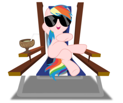 Size: 5000x4188 | Tagged: safe, artist:dashiesparkle edit, artist:mundschenk85, edit, editor:slayerbvc, vector edit, rainbow dash, pegasus, pony, every little thing she does, g4, absurd resolution, beach chair, casual nudity, chair, chillaxing, drink, female, furless, furless edit, mare, nude edit, nudity, open mouth, shaved, show accurate, simple background, solo, sunglasses, transparent background, vector