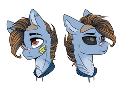 Size: 1505x1050 | Tagged: safe, artist:lazycloud, oc, oc only, oc:liz, pony, bandage, bandaid, bandaid on nose, black sclera, bust, duality, female, mare, portrait, solo