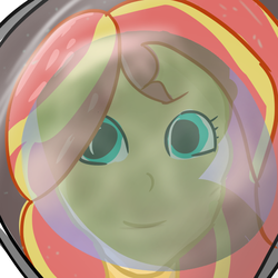 Size: 590x590 | Tagged: artist needed, safe, derpibooru exclusive, sunset shimmer, equestria girls, g4, astronaut, female, solo, space, spacesuit