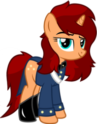 Size: 1280x1621 | Tagged: safe, artist:buckeyescozycafe, oc, oc only, oc:amber firefly, pony, unicorn, clothes, female, mare, simple background, solo, transparent background, vector