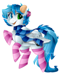 Size: 1024x1263 | Tagged: safe, artist:sk-ree, oc, oc only, oc:ariel tone, pegasus, pony, clothes, female, mare, scarf, simple background, socks, solo, striped socks, transparent background, watermark