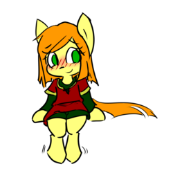 Size: 1200x1200 | Tagged: safe, artist:spheedc, oc, oc only, oc:sweet corn, earth pony, semi-anthro, blushing, clothes, digital art, female, green eyes, mare, simple background, smiling, solo, transparent background