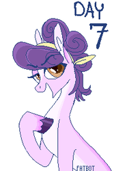 Size: 200x300 | Tagged: safe, artist:creeate97, suri polomare, earth pony, pony, g4, colored hooves, ear fluff, female, mare, pixel art, raised hoof, signature, simple background, solo, white background