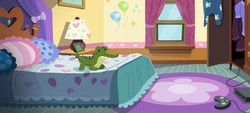 Size: 1920x864 | Tagged: safe, gummy, equestria girls, g4, my little pony equestria girls: better together, official, background, bed, bedroom, pinkie pie's bedroom (equestria girls)