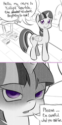 Size: 1000x2004 | Tagged: safe, artist:graphic-lee, twilight sparkle, alicorn, pony, g4, askninjatwilight, book, close-up, female, monochrome, partial color, solo, twilight sparkle (alicorn)