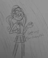 Size: 1280x1565 | Tagged: safe, artist:derpanatersdoodledumpingden, sugarcoat, equestria girls, g4, 30 minute art challenge, clothes, crystal prep academy uniform, drawing, female, looking at you, school uniform, solo, traditional art
