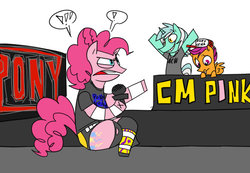 Size: 650x450 | Tagged: artist needed, source needed, safe, lyra heartstrings, pinkie pie, scootaloo, earth pony, pegasus, pony, unicorn, g4, cap, cm pink, cm pinkie pie, cm punk, discussion in the comments, female, filly, hat, mare, meme, microphone, pony cena, sad, sports, wrestling, wwe