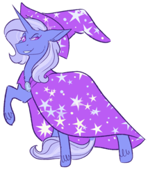 Size: 2200x2550 | Tagged: safe, artist:uunicornicc, trixie, pony, unicorn, g4, cape, clothes, female, hat, high res, raised hoof, simple background, smiling, solo, transparent background, trixie's cape, trixie's hat
