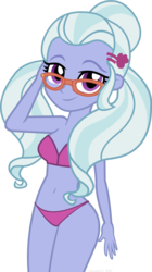 Size: 1603x2867 | Tagged: safe, artist:wubcakeva, sugarcoat, equestria girls, g4, adorasexy, belly button, bikini, bikini babe, breasts, clothes, cute, female, glasses, legs together, looking at you, sexy, signature, simple background, smiling, solo, sugarcute, swimsuit, transparent background, vector