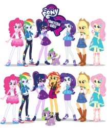Size: 1279x1533 | Tagged: safe, edit, applejack, fluttershy, pinkie pie, rainbow dash, rarity, sci-twi, spike, spike the regular dog, sunset shimmer, twilight sparkle, dog, equestria girls, g4, my little pony equestria girls: better together, boots, clothes, comparison, converse, cowboy hat, denim skirt, dress, equestria girls logo, feet, female, geode of empathy, geode of shielding, geode of sugar bombs, geode of super speed, geode of super strength, geode of telekinesis, glasses, hand on hip, hat, high heel boots, high heels, humane five, humane six, jacket, leather jacket, logo, logo edit, magical geodes, mane six, my little pony logo, pantyhose, ponytail, sandals, shoes, simple background, skirt, sneakers, socks, stetson, transparent background, vector