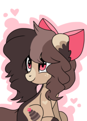 Size: 1000x1400 | Tagged: safe, artist:chococakebabe, oc, oc only, oc:choco cake delight, earth pony, pony, bow, female, hair bow, heart eyes, mare, prone, simple background, solo, transparent background, wingding eyes