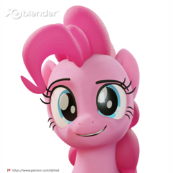Size: 2816x2816 | Tagged: safe, artist:therealdjthed, pinkie pie, earth pony, pony, g4, 3d, 3d model, blender, blender cycles, bust, cycles render, dreamworks face, female, high res, mare, model:djthed, patreon, patreon logo, simple background, smiling, solo, transparent background