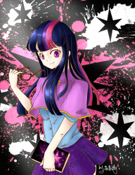 Size: 1181x1535 | Tagged: safe, artist:teateajing, twilight sparkle, human, equestria girls, g4, adorkable, book, clothes, cute, dork, female, glasses, human coloration, humanized, journal, looking at you, pleated skirt, skirt, solo