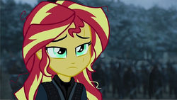 Size: 1262x712 | Tagged: safe, artist:aboimages03, sunset shimmer, equestria girls, g4, clothes, crossover, female, forest, game of thrones, solo
