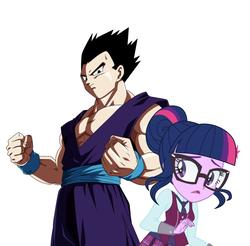 Size: 1098x1080 | Tagged: safe, sci-twi, twilight sparkle, equestria girls, g4, clothes, comparison, crystal prep academy uniform, dragon ball, dragon ball super, glasses, purple, school uniform, son gohan