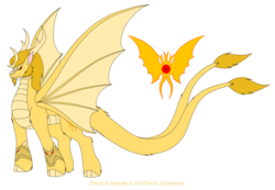 Size: 2831x1963 | Tagged: safe, artist:pyrus-leonidas, kaiju, pony, winged kirin, fanfic:the bridge, gauntlet, godzilla (series), king ghidorah, ponified, simple background, solo, transparent background, two tails