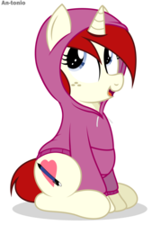Size: 3382x5000 | Tagged: safe, artist:an-tonio, oc, oc only, oc:silver draw, pony, unicorn, clothes, freckles, hoodie, simple background, solo, transparent background, vector