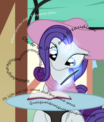 Size: 4800x5600 | Tagged: safe, artist:aaronmk, rarity, pony, unicorn, g4, absurd resolution, bonnet, book, clothes, female, finnegans wake, hat, james joyce, magic, mare, pen, quill