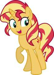 Size: 2586x3630 | Tagged: safe, artist:keronianniroro, sunset shimmer, pony, unicorn, g4, excited, female, high res, mare, open mouth, raised hoof, redone, simple background, smiling, solo, transparent background