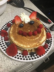 Size: 3024x4032 | Tagged: safe, artist:jesslmc16, a royal problem, g4, blueberry, defictionalization, food, high res, irl, pancakes, photo, raspberry (food), strawberry, whipped cream