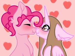 Size: 734x548 | Tagged: safe, artist:cindystarlight, pinkie pie, oc, oc:cindy, alicorn, pony, g4, blushing, boop, bubble berry, canon x oc, female, floppy ears, glasses, male, mare, noseboop, rule 63, shipping, stallion, straight