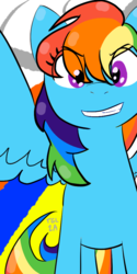 Size: 500x1000 | Tagged: safe, artist:artylovr, rainbow dash, pegasus, pony, g4, abstract background, female, mare, signature, smiling, solo
