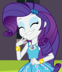 Size: 623x718 | Tagged: safe, screencap, rarity, equestria girls, g4, my little pony equestria girls: better together, text support, text support: rarity, :3, bracelet, cropped, cute, female, geode of shielding, happy, jewelry, magical geodes, raribetes, rarity peplum dress, smiling, solo