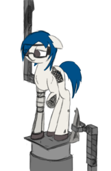 Size: 1403x2160 | Tagged: safe, artist:aquaholicsanonymous, oc, oc only, oc:merlin, original species, pony, rocket pony, female, fixing, goggles, good end, gridfins, mare, ponified, rapid unscheduled disassembly, rapid unscheduled reassembly, recovery, repairing, robot arms, rocket, simple background, smiling, smiling sadly, solo, spacex, transparent background