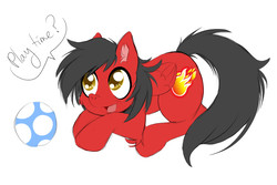 Size: 900x600 | Tagged: safe, artist:knifeh, oc, oc only, oc:crimson flame, pegasus, pony, ball, male, prone, solo, stallion