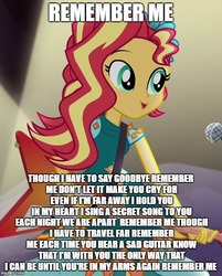 Size: 500x623 | Tagged: safe, edit, edited screencap, screencap, sunset shimmer, equestria girls, g4, my little pony equestria girls: legend of everfree, coco (disney movie), female, remember me, solo, text