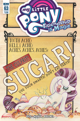 Size: 1341x2035 | Tagged: safe, artist:sara richard, idw, rarity, pony, unicorn, g4, spoiler:comic, spoiler:comic63, belly, cake, comic cover, cover, eyes closed, female, food, food baby, human shoulders, implied stuffing, mare, no neck, pie, preview, round belly, stomach ache, stomach noise, stuffed, stuffed belly
