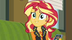 Size: 1280x720 | Tagged: safe, screencap, sunset shimmer, equestria girls, g4, my little pony equestria girls: better together, text support, text support: sunset shimmer, cellphone, cute, female, geode of empathy, magical geodes, phone, shimmerbetes, smartphone, solo