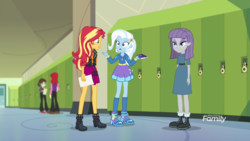 Size: 1920x1080 | Tagged: safe, screencap, maud pie, sophisticata, sunset shimmer, trixie, equestria girls, equestria girls specials, g4, my little pony equestria girls: better together, my little pony equestria girls: forgotten friendship, too much information