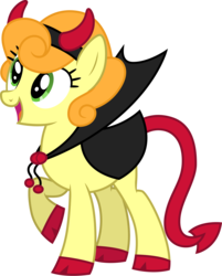 Size: 3000x3731 | Tagged: safe, artist:cloudy glow, carrot top, golden harvest, pony, g4, luna eclipsed, clothes, costume, devil horns, female, high res, mare, raised hoof, simple background, smiling, solo, transparent background, vector