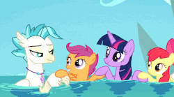 Size: 852x474 | Tagged: safe, edit, screencap, apple bloom, scootaloo, sweetie belle, terramar, twilight sparkle, alicorn, classical hippogriff, hippogriff, seapony (g4), g4, season 8, surf and/or turf, animated, cutie mark crusaders, sea-mcs, seaponified, seapony apple bloom, seapony scootaloo, seapony sweetie belle, seapony twilight, species swap, transformation, twilight sparkle (alicorn), underwater, water
